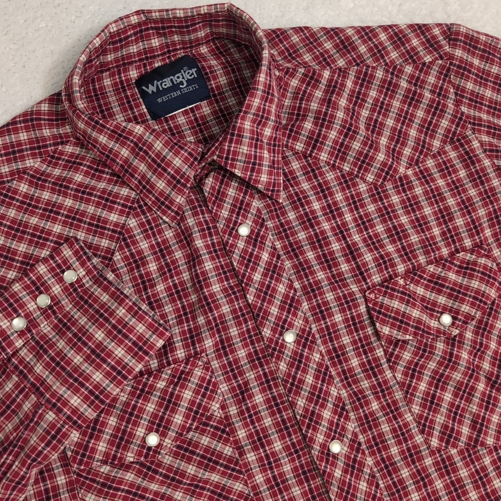 VIP Western Wear Shirt Mens Large Red Plaid Pearl Snap Long Sleeve Button Up
